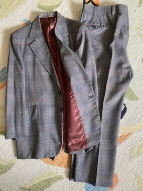 70s/80s Glen Plaid 2-Piece Suit SHORT LENGTH PANTS